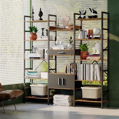 industrial bookshelf with drawers|bookcase with drawers for bedroom.